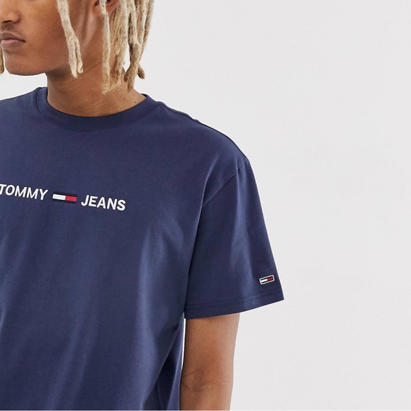 Tommy Jeans Navy Embroidered Tee Shirt - Picture 3 of 9